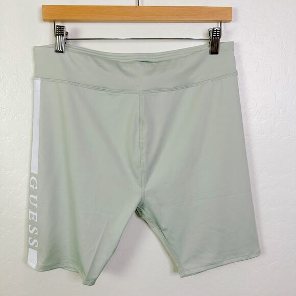 Guess Xolani Logo High Rise Stretch Elastic Waist Biking Short Sage Mint L NWT - Picture 2 of 11